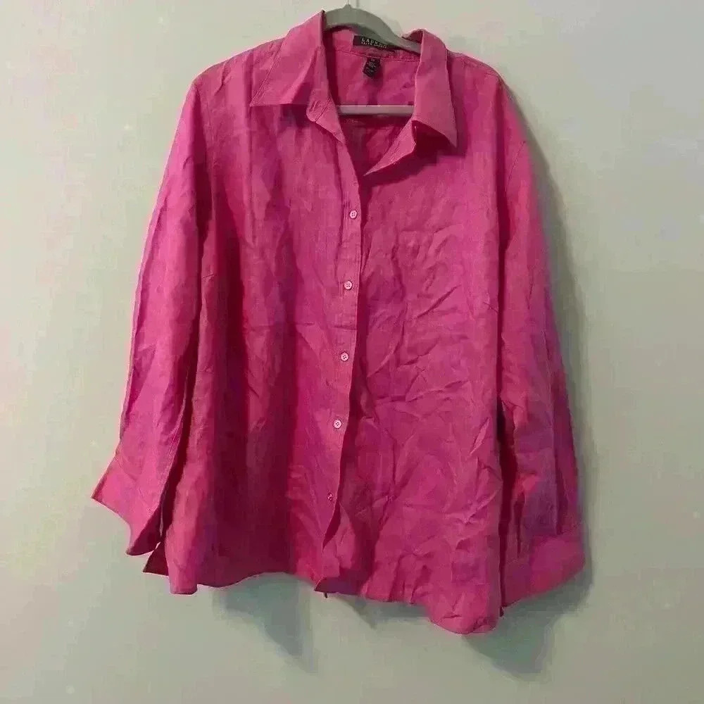Lauren Ralph Lauren Hot Pink 3X Linen Blouse